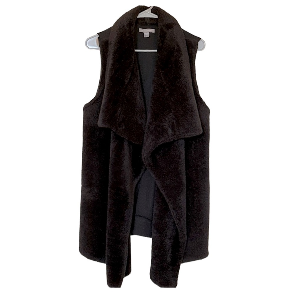 Peace & Pearls faux fur black women’s vest sweater vest jacket M